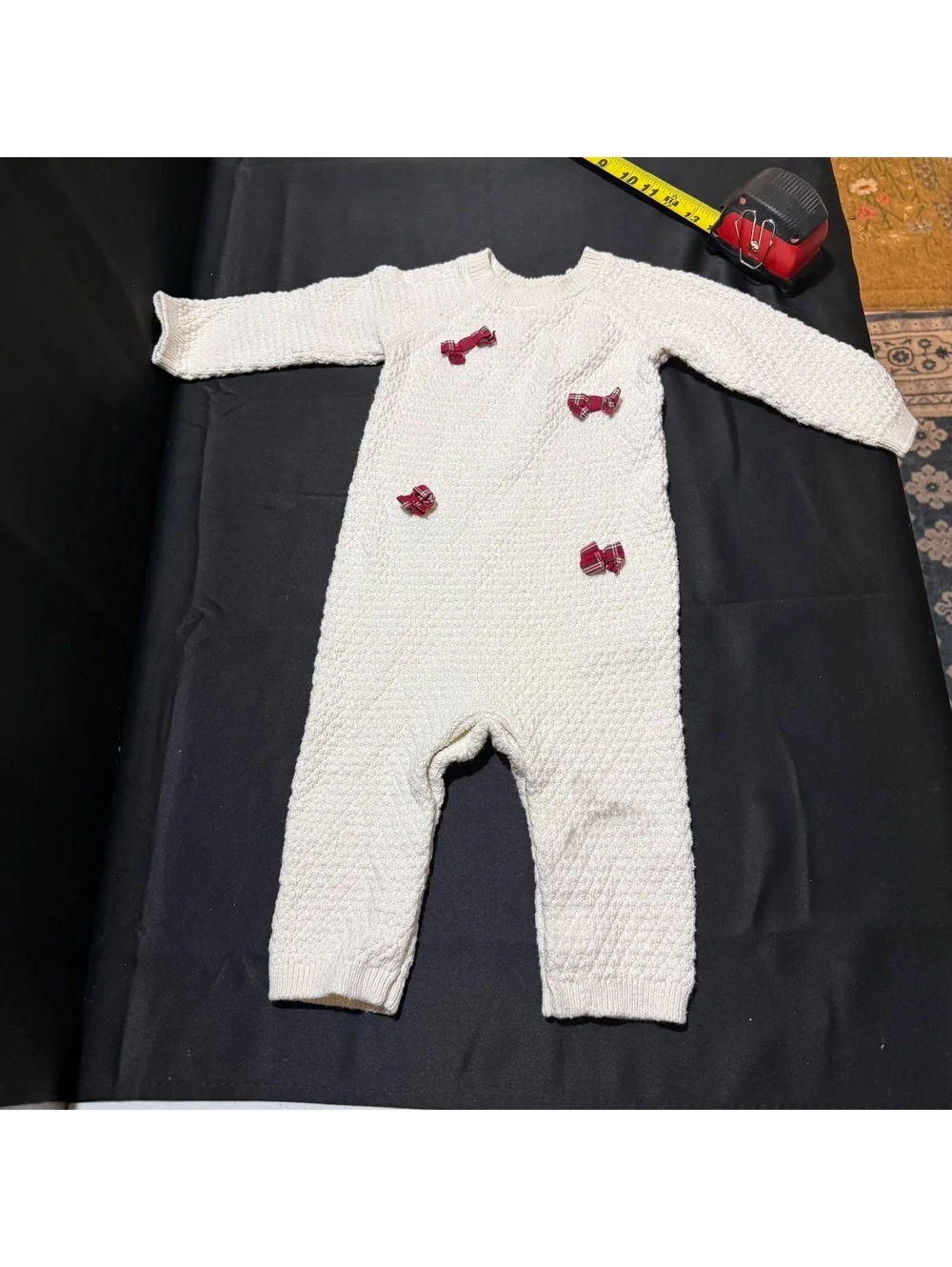 Carter's 18M Cream Knit Baby Romper with Plaid Bows